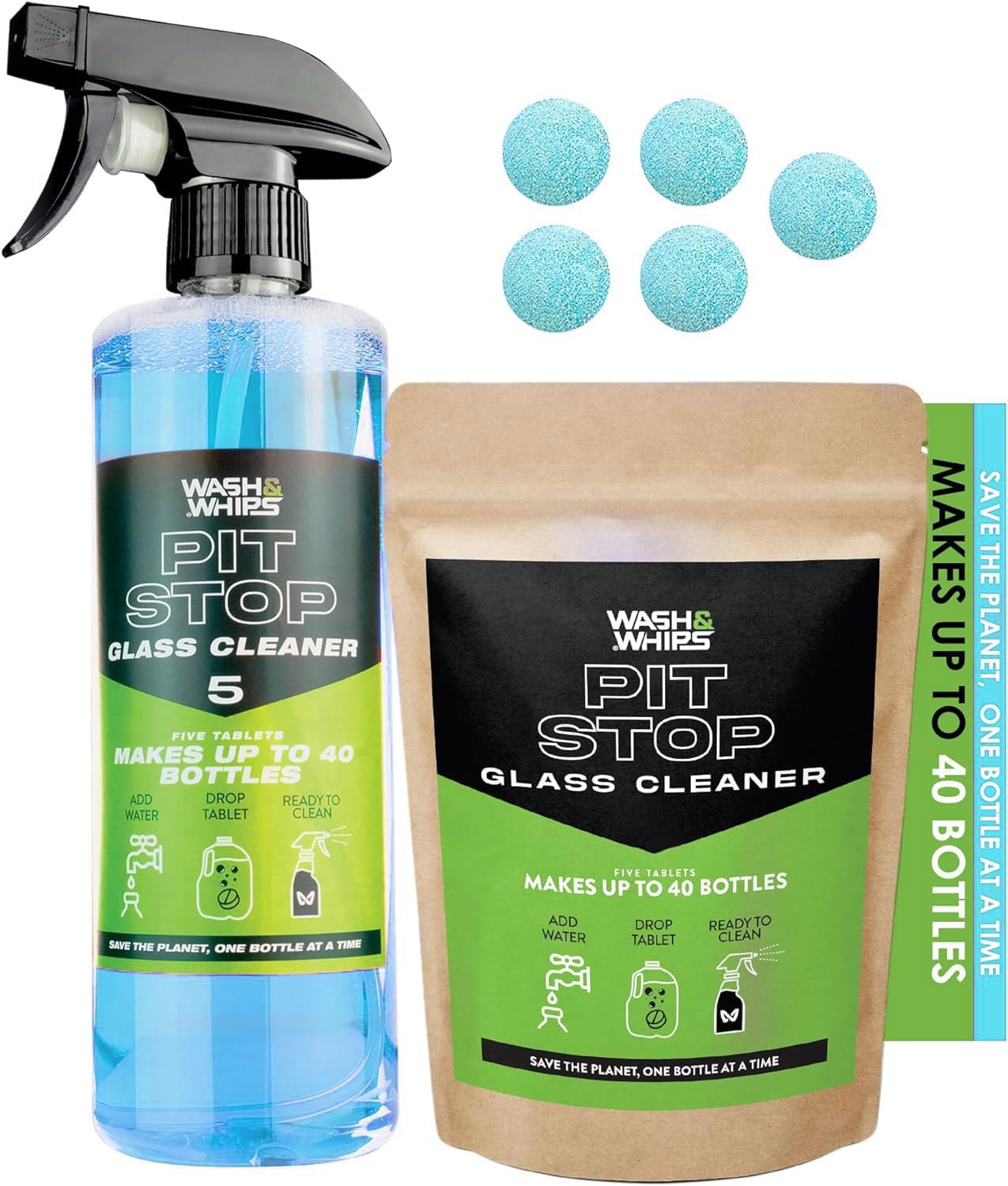WASH&WHIPS Pit Stop Glass Cleaner / All Surface Cleaner Refill Tablets (Makes 5 Gallons) - 4 Wheel Overland