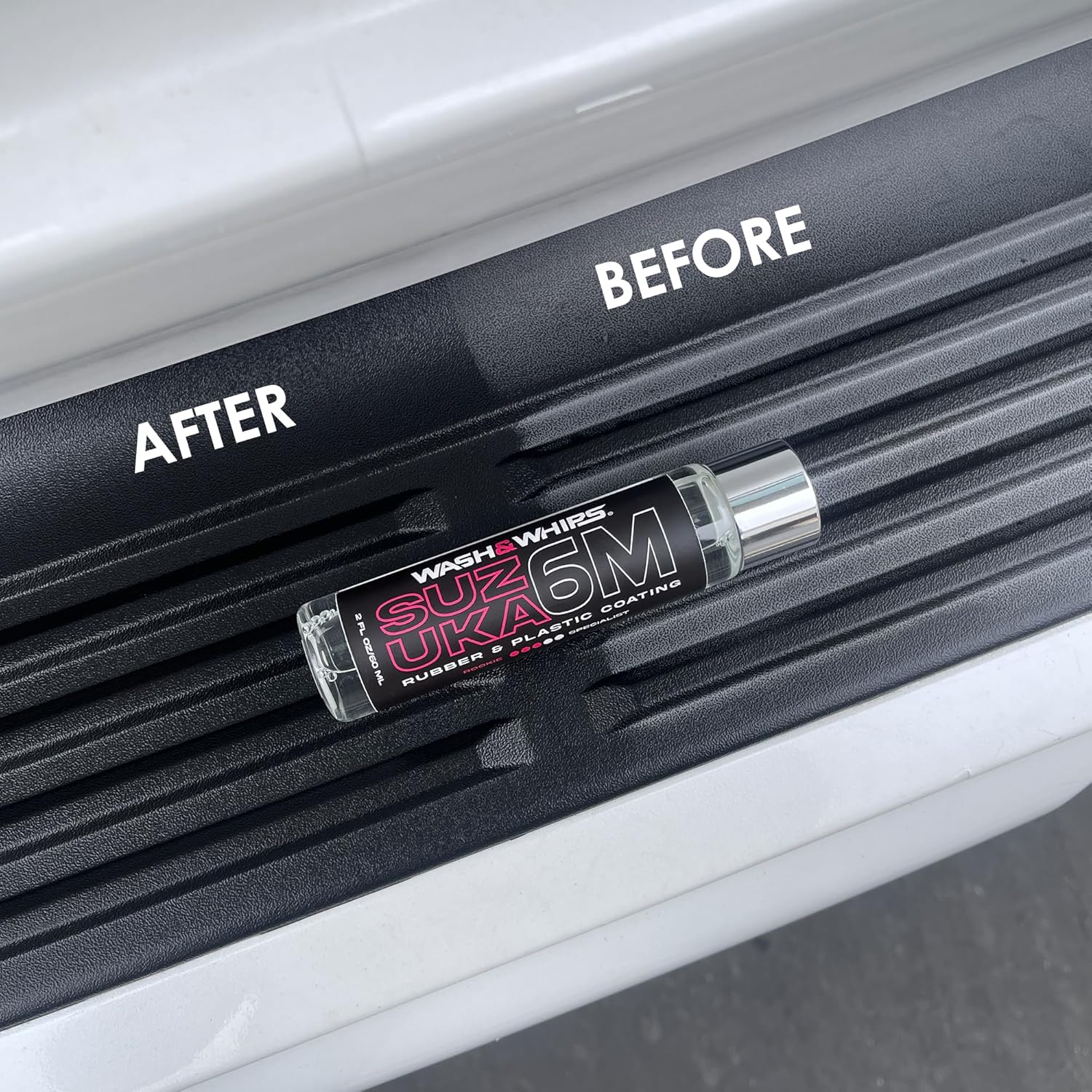 WASH&WHIPS Suzuka 6M Rubber & Plastic Coating for Cars, Restores and Brings Back Black - Concentrated Formula Non-Greasy, 60ml - 4 Wheel Overland
