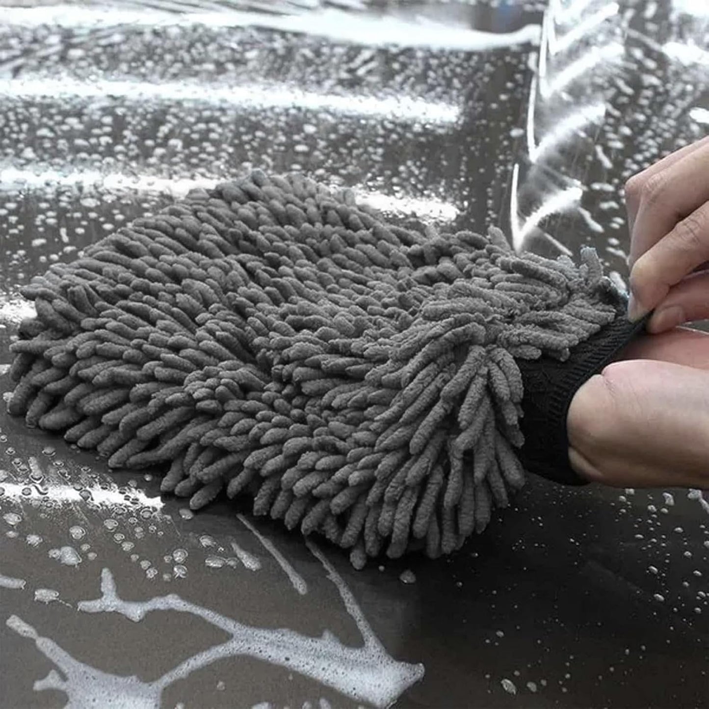 WASH&WHIPS Chenille Premium Scratch-Free Microfiber Lint-Free Blue Wash Mitt 8" x 10"in & Black Pitstop Particle Interceptor - 4 Wheel Overland