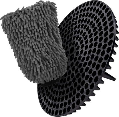 WASH&WHIPS Chenille Premium Scratch-Free Microfiber Lint-Free Blue Wash Mitt 8" x 10"in & Black Pitstop Particle Interceptor - 4 Wheel Overland