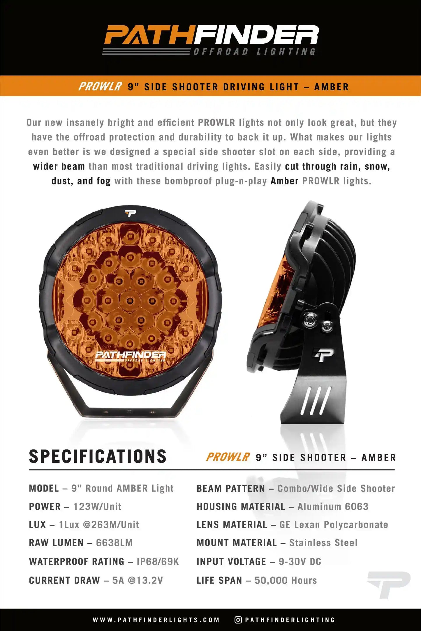 PROWLR 9" LED Driving Light [TRUE AMBER] - 4 Wheel Overland